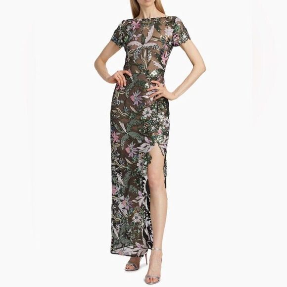 NWOT Bronx And Banco Zinna Side-Slit Floral Sequin Gown, XS,S &M available - Picture 5 of 14